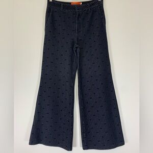 Anthropologie Cartonnier Navy Dotted Pinstripe Wide Leg Jacquard Pants
